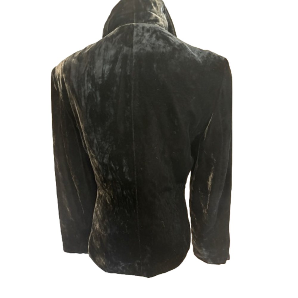 90s TALBOTS BLACK VELVET BLAZER FITTED HOURGLASS CRUSHED VICTORIAN VIBE SZ 12P - Picture 4 of 11